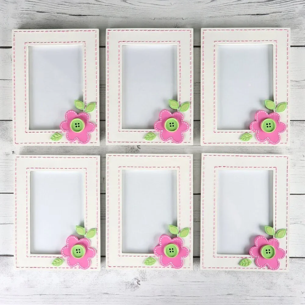 Burton & Burton Pink Button Flower Picture Frames Set of 6